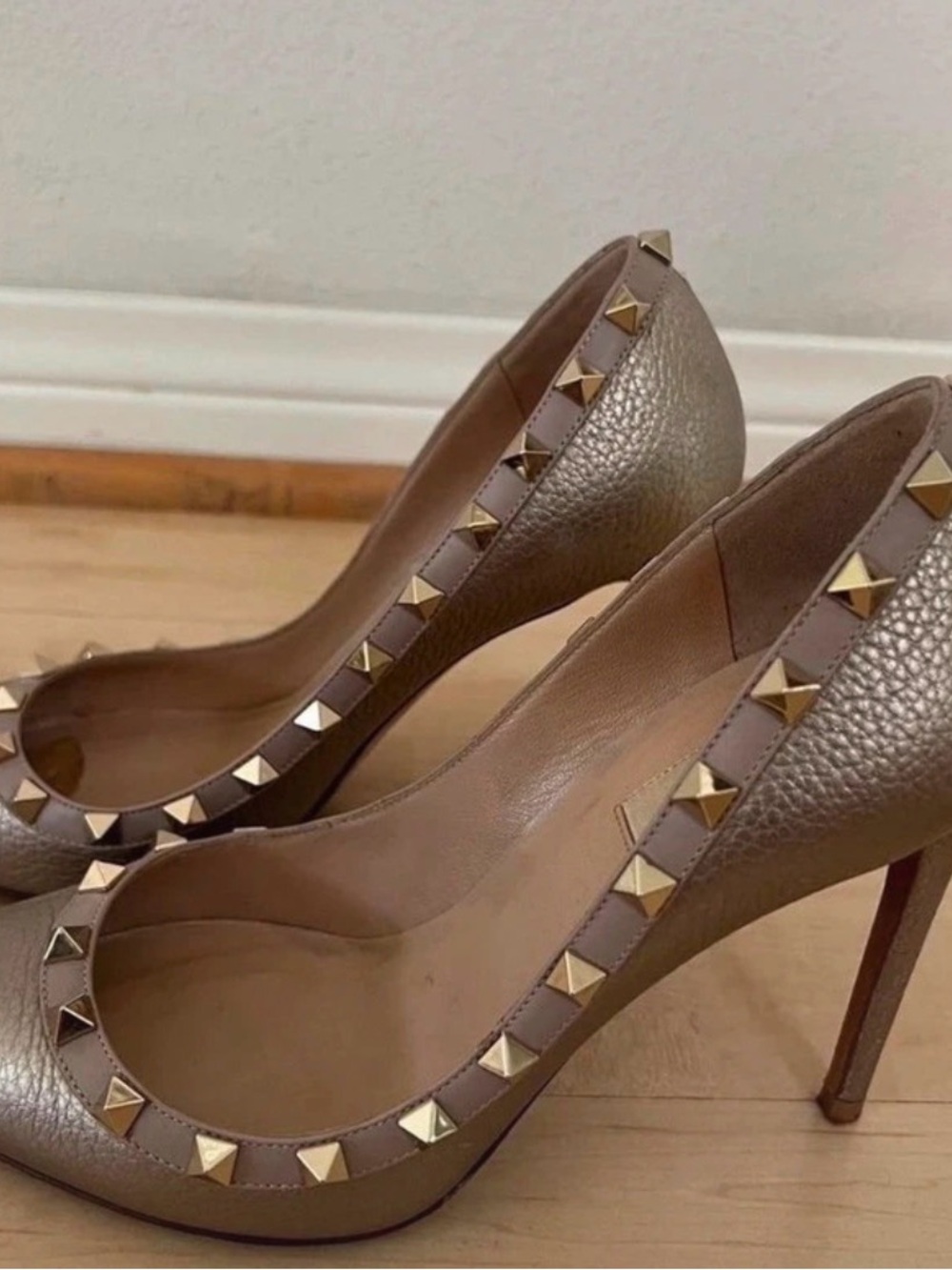 Valentino Gold Pyramid-Stud Leather Pumps